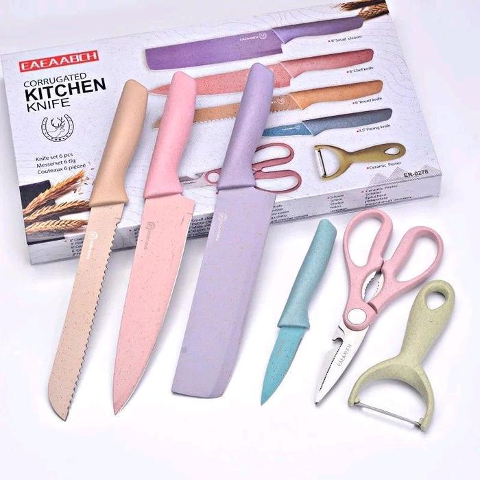 Set Pisau Keramik Warna Jerami-Korea 6In1-Kitchenware Tajam Tahan Karat Harga Per-Set Terbaik