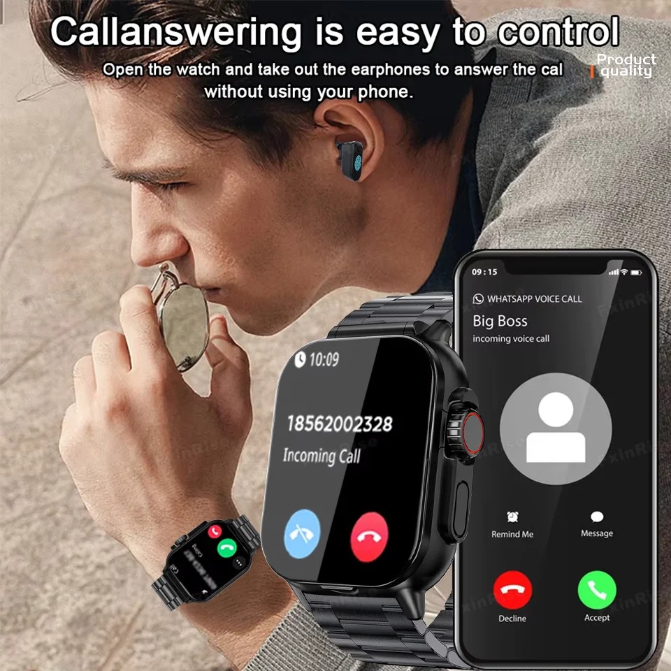 2-in-1 smartwatch GT8 full screen touch Bluetooth with headphones smartwatch heart rate and blood