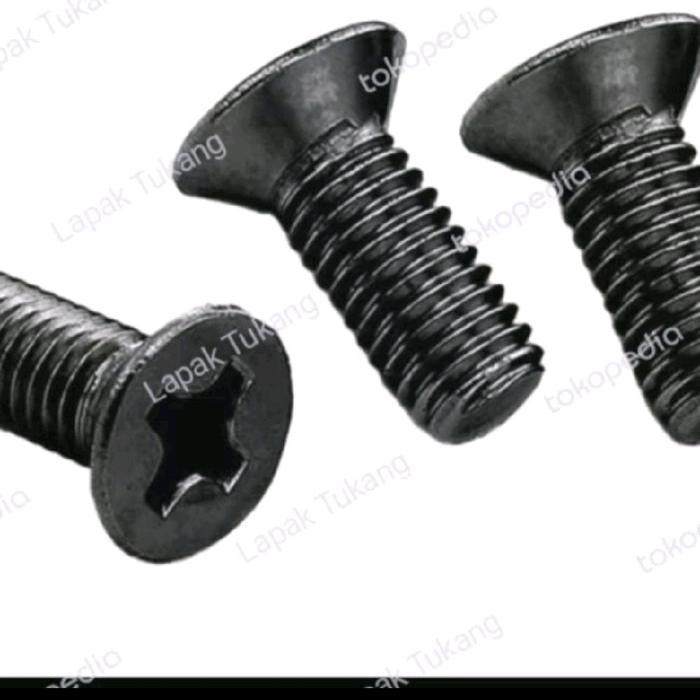 Baut Hitam Countersunk M3.5 Panjang 12 mm untuk Sambungan Mesin