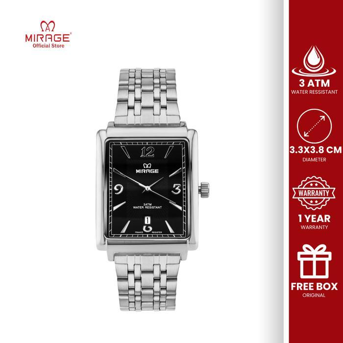 Mirage Watch - Jam Tangan Pria Formal Kasual Klasik Segi Stainless Silver Analog 8836 M