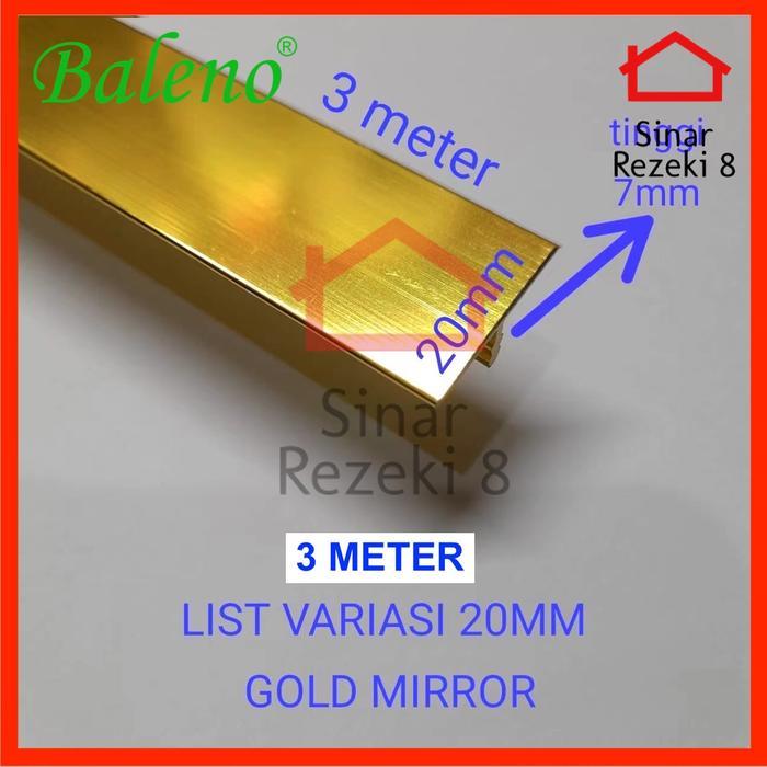 List Variasi T 20 mm GOLD MIRROR / Lis Aluminium Edging Penutup Celah .