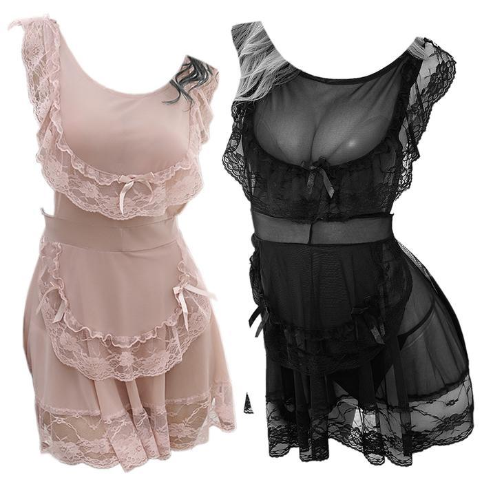 Diskon L0527 Lingerie Sexy Baju Dinas Malam Wanita Seksi Costume Pelayan Pembantu Maid Waitress New