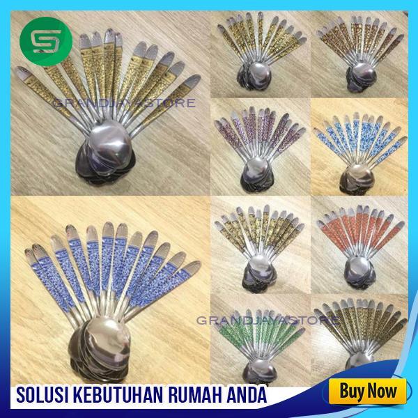 Sendok makan stainless motif batik 1 lusin