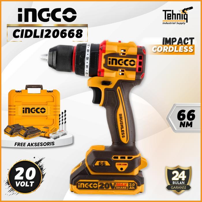 Ingco CIDLI20668 Mesin Bor Tembok Beton 20V / Brushless Impact Drill 13mm Ingco CIDLI20668