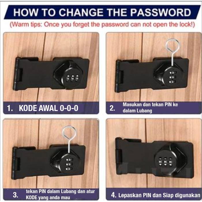 PLATO Gembok Overpal Grendel Kode Digit Kunci Pintu Lemari