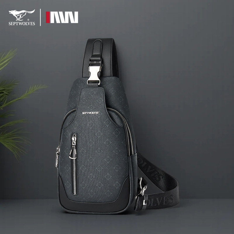 Tas Selempang Pria Kulit Sintetis Motif Monogram Tipis Bisnis Kasual Travel Cocok untuk iPad