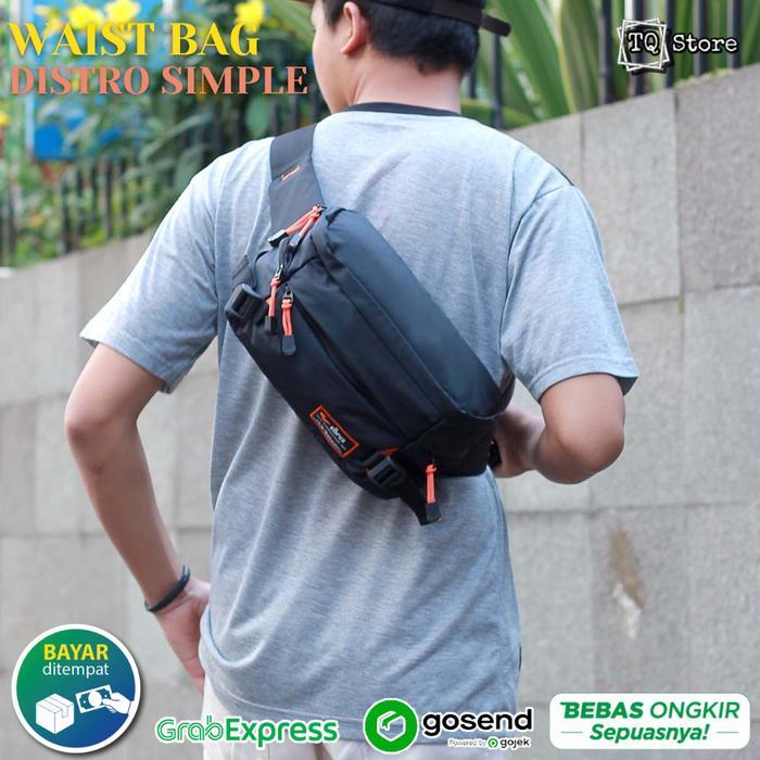 tas selempang pria distro kecil hitam simpel murah waistbag cowok