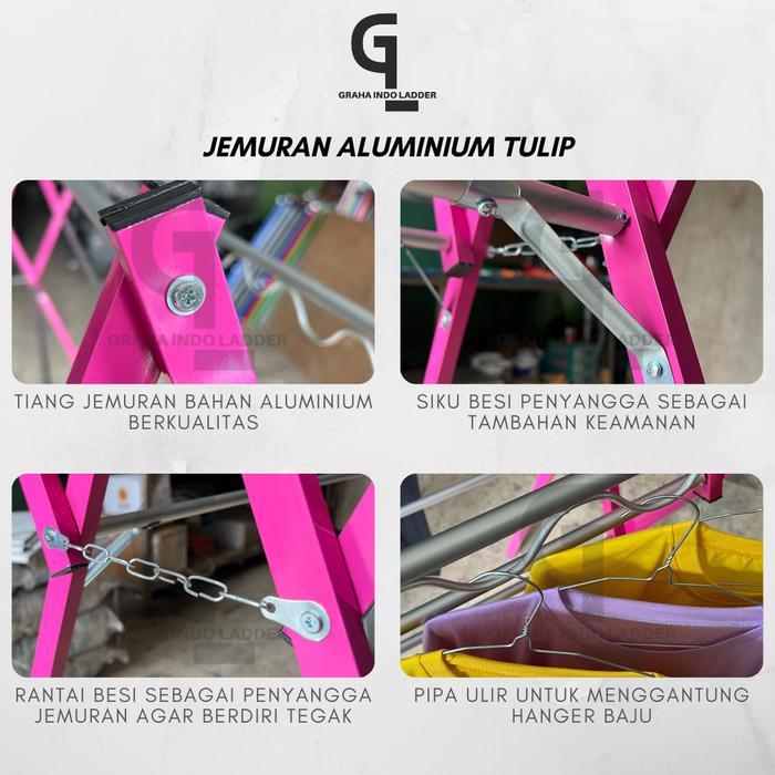 "New" GIL - [TULIP] Jemuran Pakaian Aluminium / Jemuran Baju Lipat / Rak Handuk Bayi Jumbo Besar