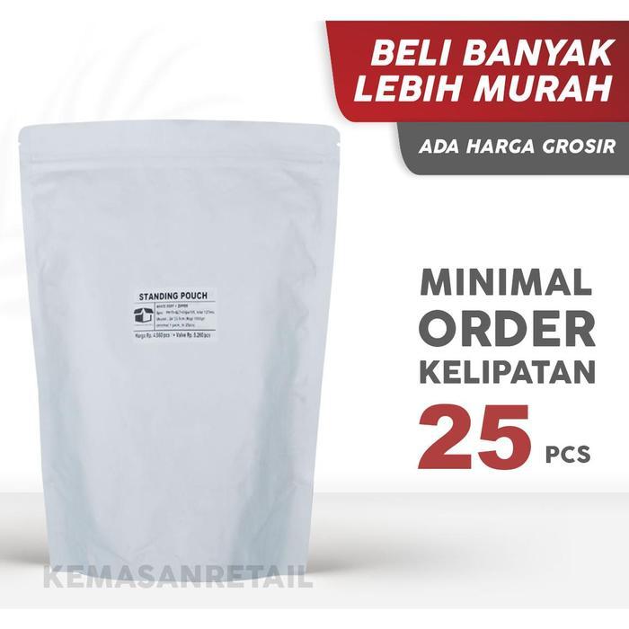 Standing Pouch Aluminium Putih Doff 24x33.5cm (1000g) PC - Plastik Klip Makanan - Kemasan Standing