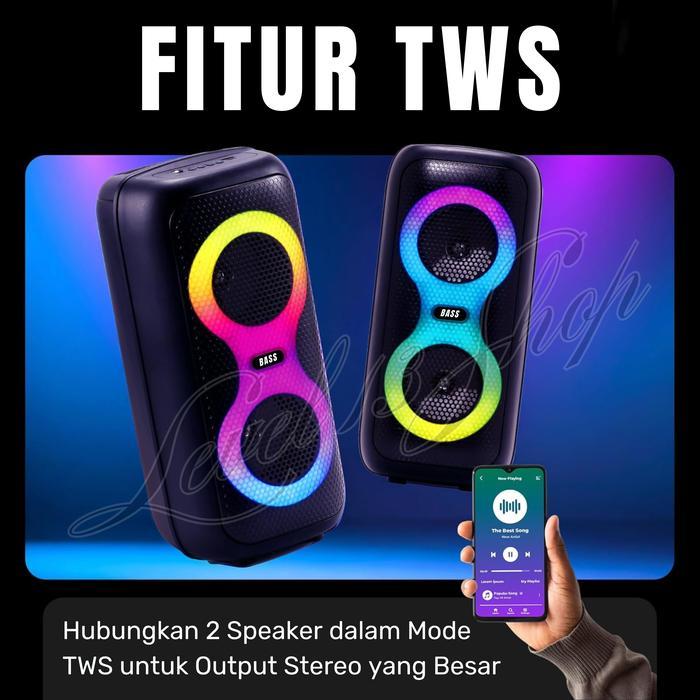 Speaker Bluetooth Karaoke Portable Free Mic KABEL RGB LED FLECO F-4295 Salon Aktif Full Bass