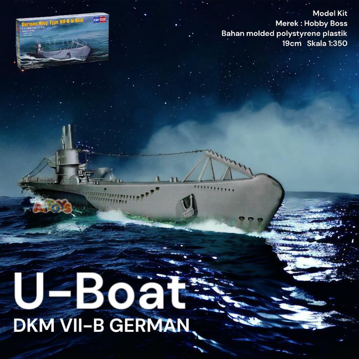 Hot Wheels - Model Kit Miniatur Kapal Selam Dkm Vii-B U-Boat Hobby Boss 19 Cm 1:350
