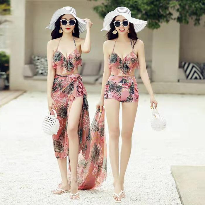 SHERLY bikini set 3 pcs / baju renang wanita set 3 pcs + celana boxer + outer kain / beachwear bali