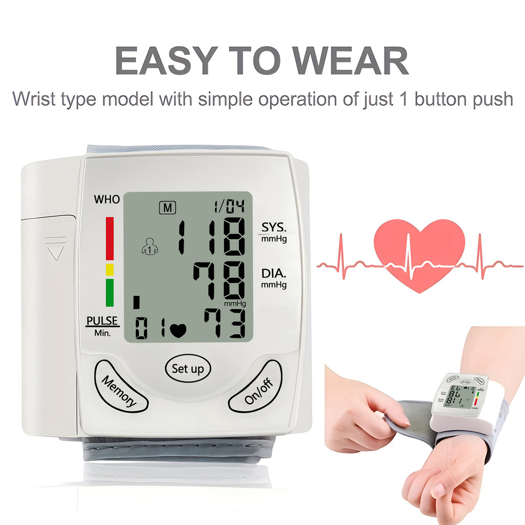 Electronic Blood Pressure Monitor Medical Home Wrist Blood Pressure Monitor Heart Rate Measuring