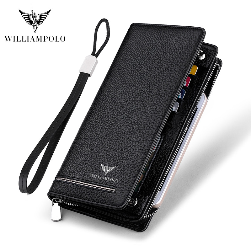 WILLIAMPOLO Credential holder Coin Leather Luxury Brand Wallets Long Zipper Clutch Business Designer