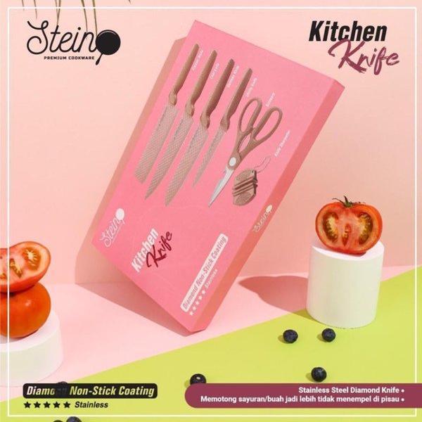 Stein Cookware Diamond Knife Non Stick Coating - Set Pisau Dapur 6 In 1 Stainless Steel 4 Jenis