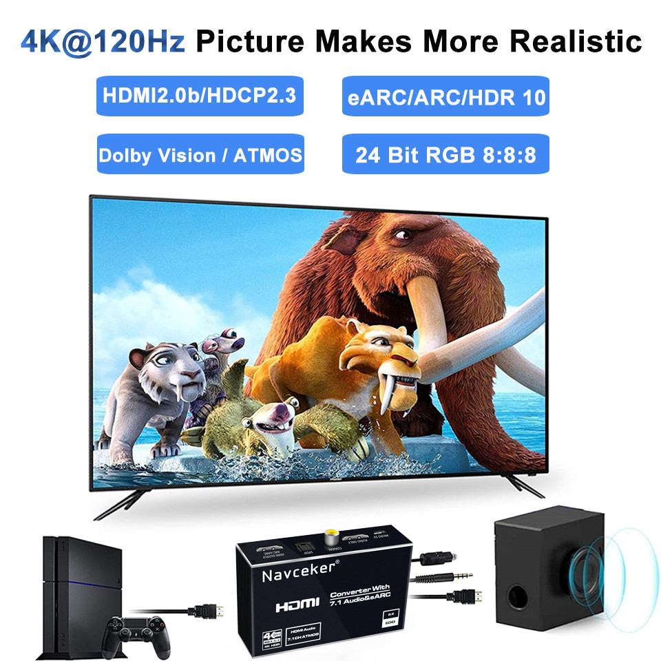 NAVCEKER 4K 120HZ HDMI SWITCH EARC AUDIO EXTRACTOR ARC FIBER TOSLINK HDMI 2.0 SWITCH 4K 60HZ HDMI