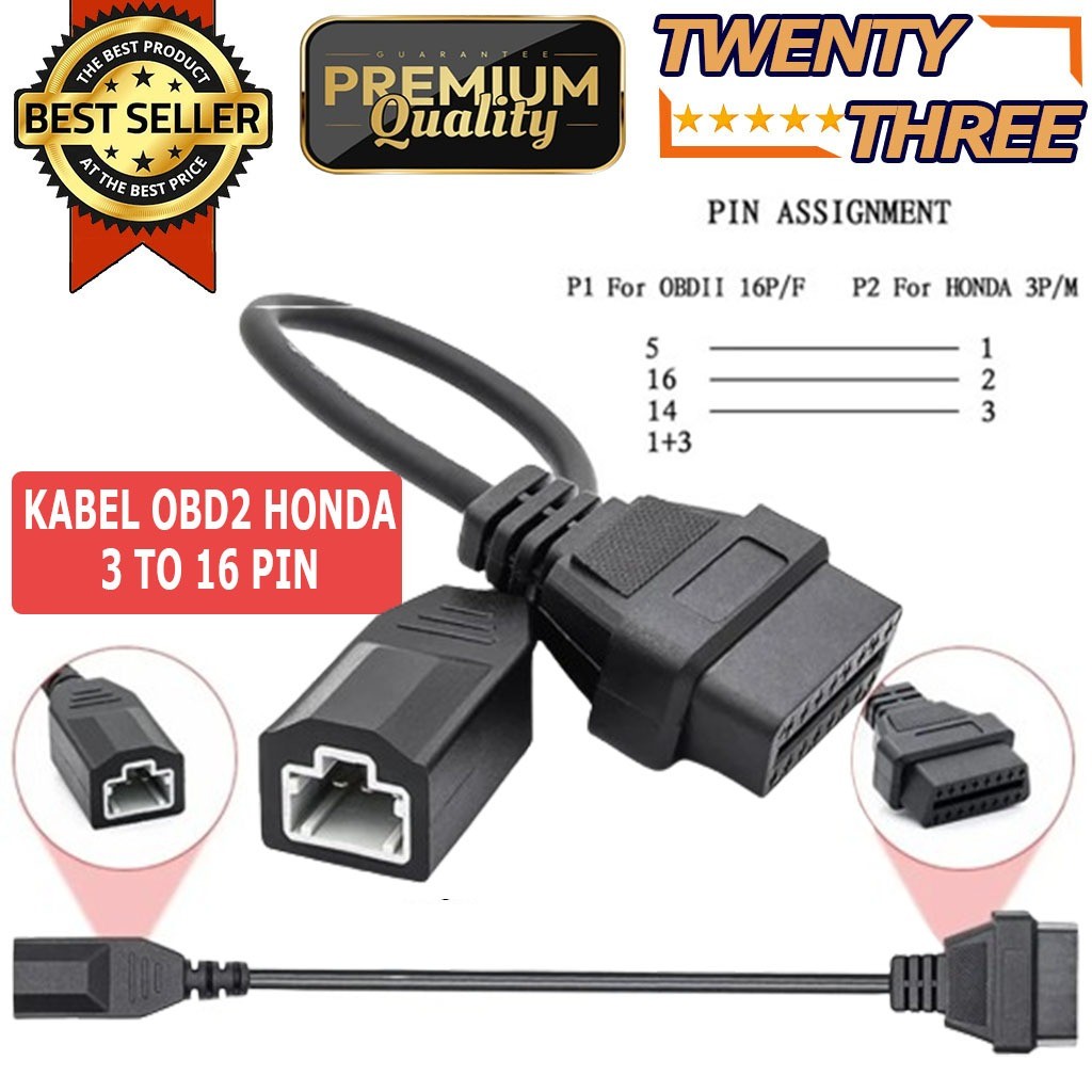 Kabel Scanner Adapter Adaptor Converter Obd 2 Ii Obd2 Honda 16 Pin To 3 Pin Diagnostik Mobil Car Ecu