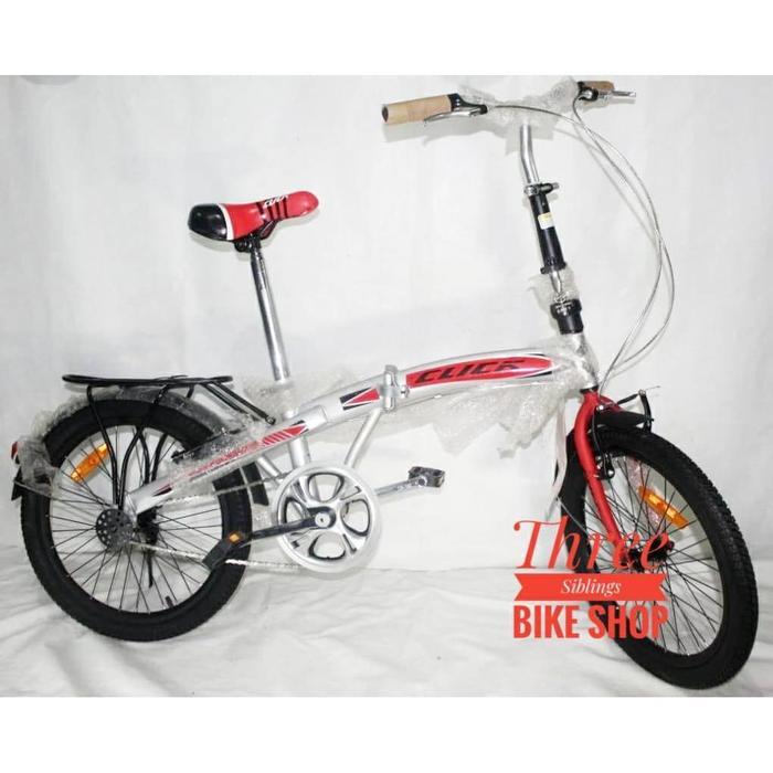SEPEDA LIPAT GENIO CLICK 20 INCH WARNA SILVER MERAH