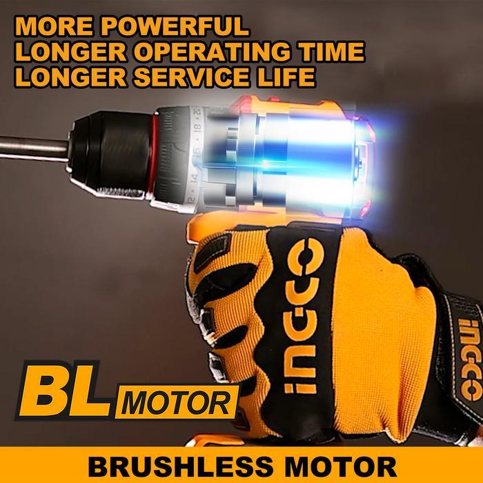 Ingco 20V 66Nm Bor Impact Cordless Kompak Tanpa Sikat 2 Kecepatan Dengan 2 Pcs Paket Baterai 2.0Ah,