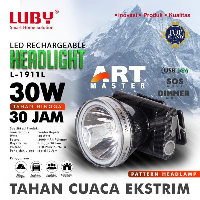 Senter Kepala LUBY L-1911L / L 1911L 30W 30 Watt ART MASTER COOL Pattern Headlamp Tahan Hingga 30