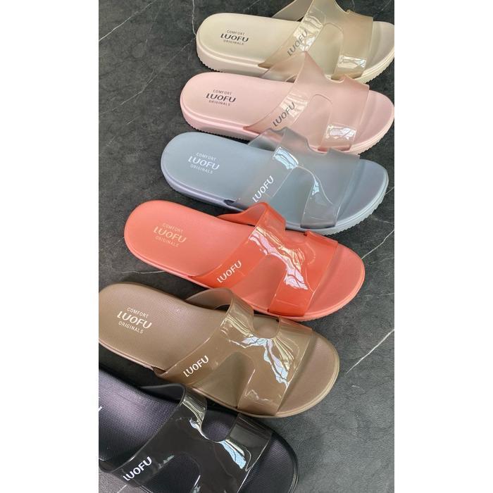 LUOFU Sendal Jelly Karet Eva Kokop Transparan Wanita E7190T-B6 [G02]