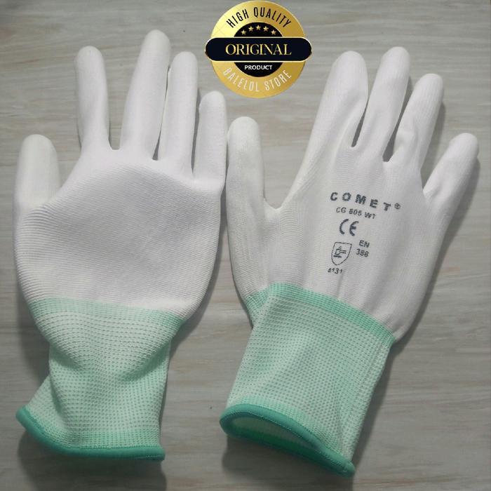 Sarung Tangan Kerja Nylon Palmfit Comet Putih CG805WT Karet Perpasang *