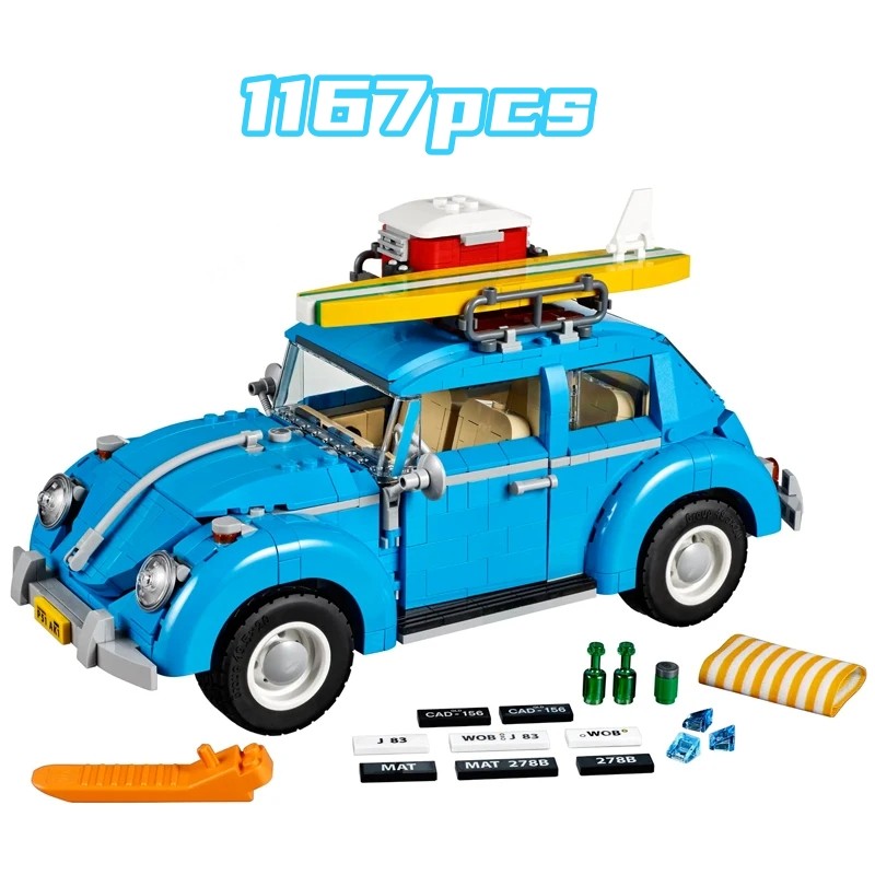 1167PCS Technical Blue Beetle Camper Car Building Blocks Model MOC