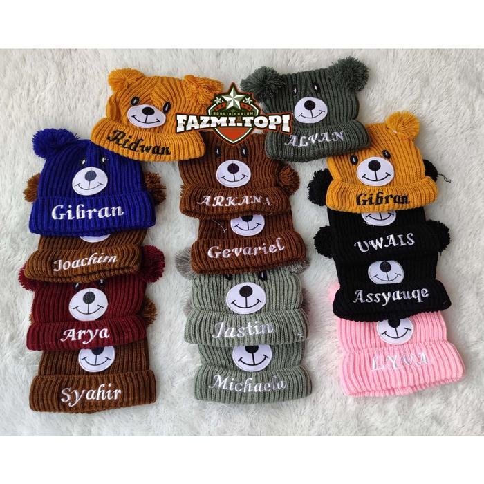 Topi & Tutup Kepala Bayi Kupluk Bayi Karakter Beruang Cewek Cowok Gratis Bordir Nama Usia 0-2Thn