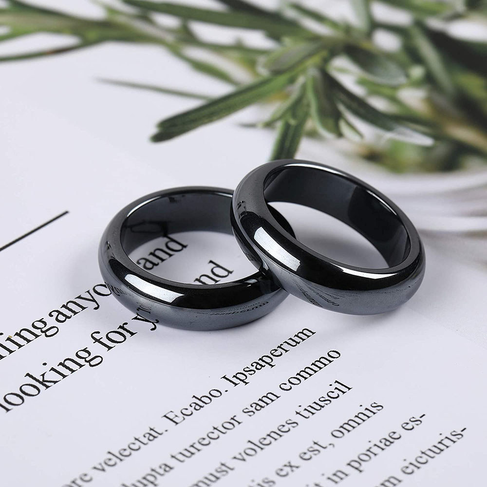 Hematite Ring for Women Men Unisex Black Hematite Stone Ring Anxiety Balance Root Chakra absorbs