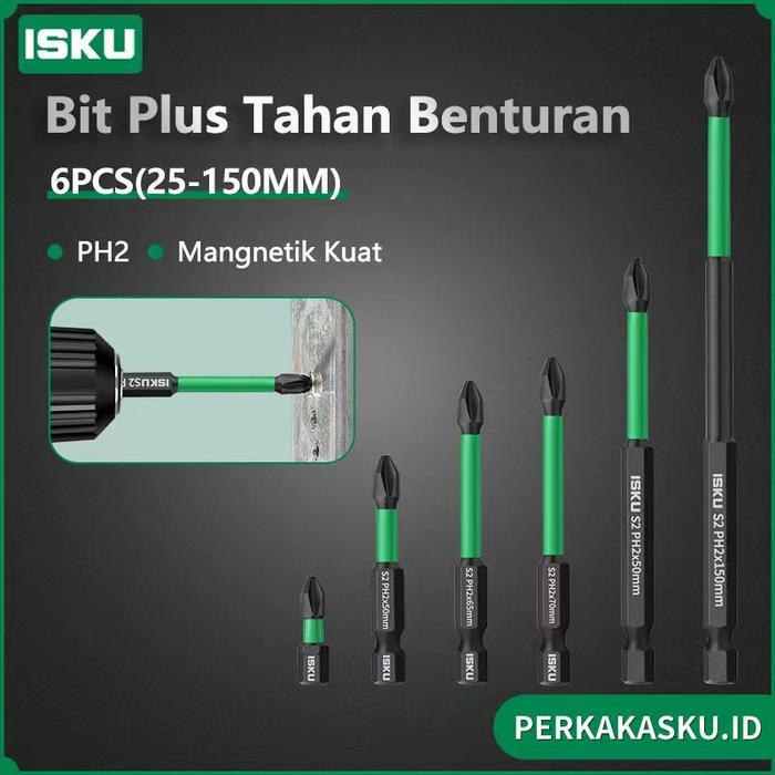 Krisbow - Mata Bor Obeng Set 6Pcs*2 Screwdriver Bit Set Impact Bit Holder Mata Obeng Plus Minus