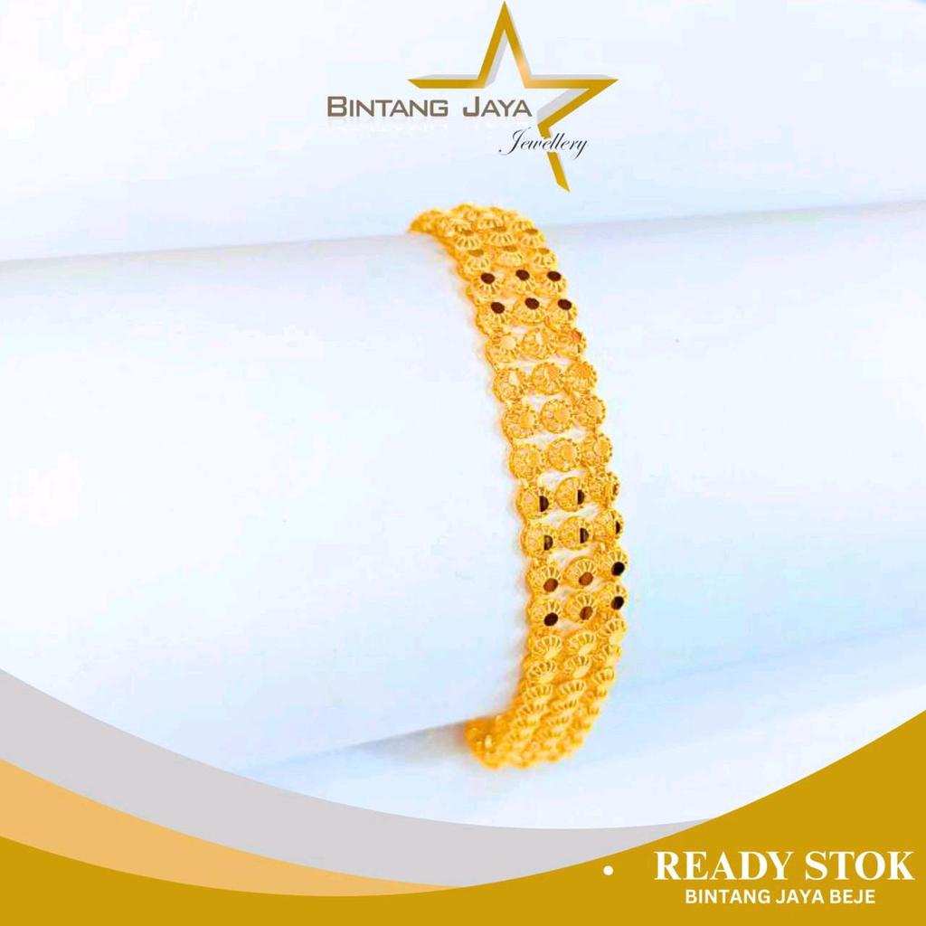 Gelang Emas Rantai Matahari Tiga Baris - Kadar 16K - Berat 5,00gr - Size 16 EXT - Kemewahan tiga bar
