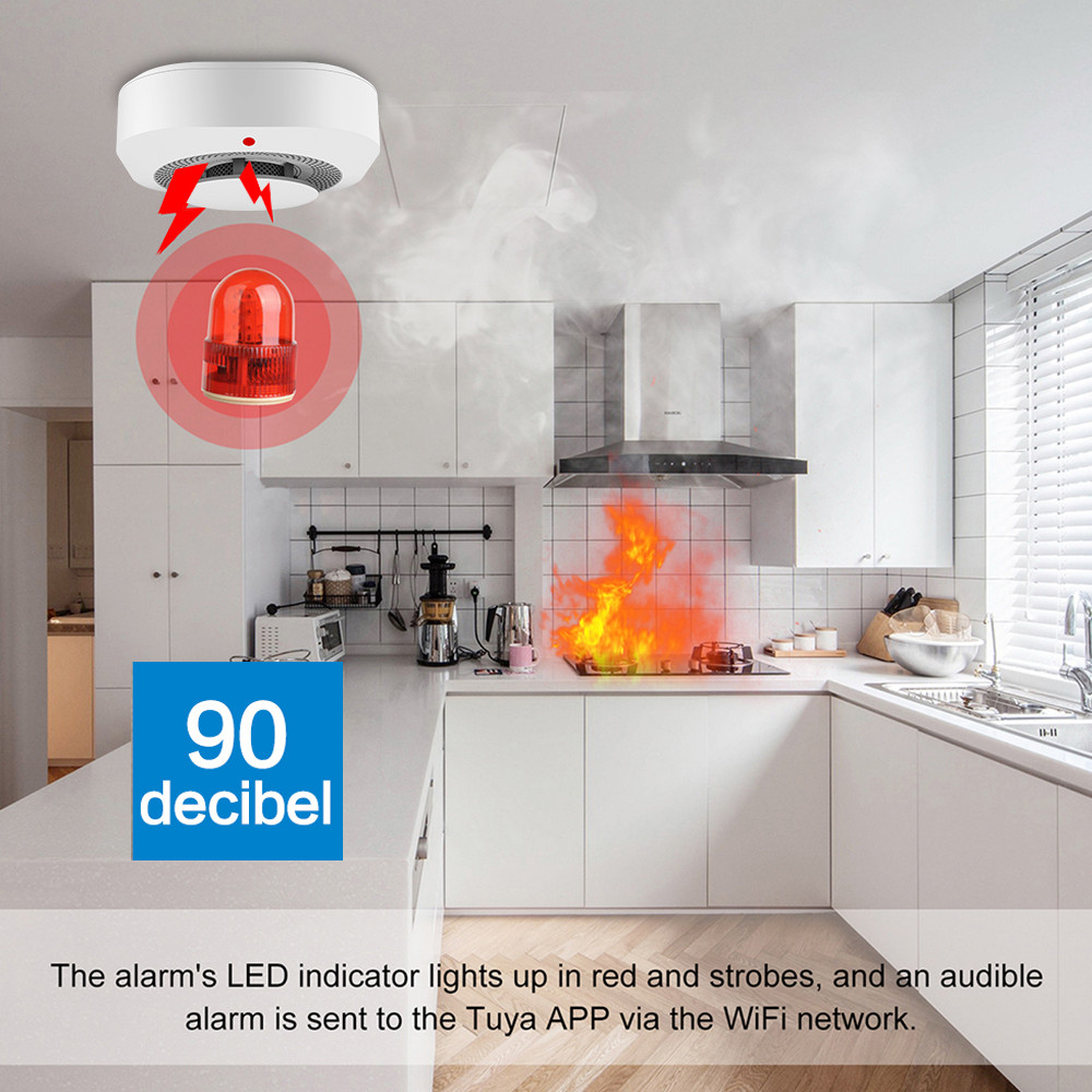 Tuya Zigbee Wifi Smoke Detector Sensor 80DB Alarm Fire Smart Smoke Detector Wifi Fire Protection