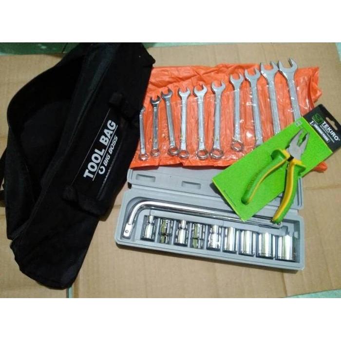 Tool Set Tekiro Tang Kombinasi, Kunci Sok Set, Ring Pas Set, Tool Bag