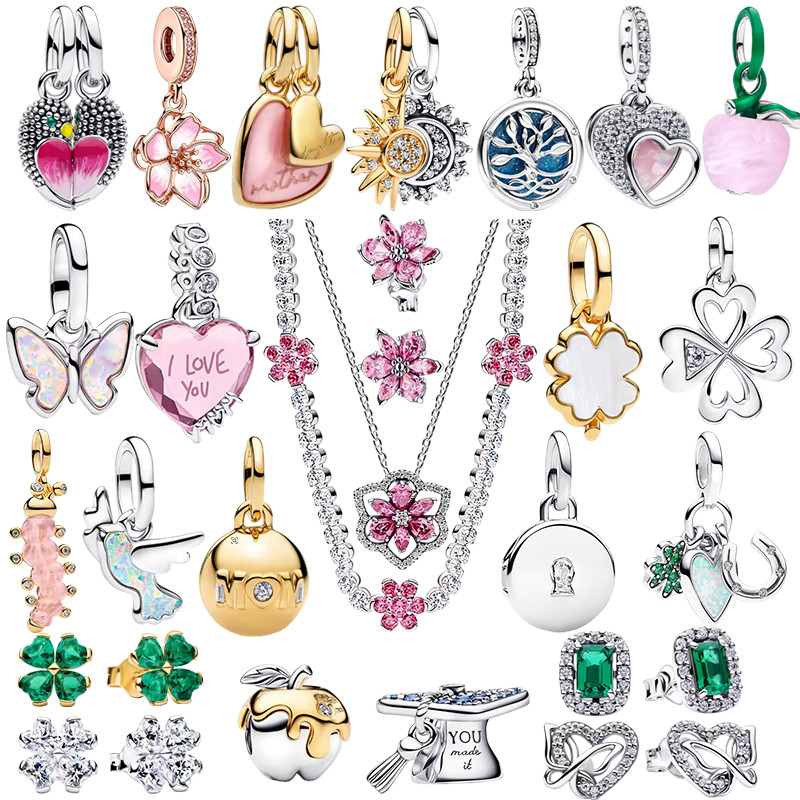 New 925 sterling silver gemstone flower bird gold rose tulip plating apple dog pendant for women DIY