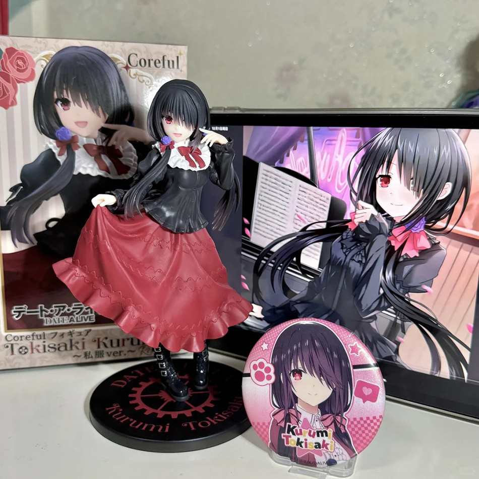 18CM DATE A LIVE Tokisaki Kurumi Anime Figure Cute Girl Model Toy PVC Black Dress Dress Up Standing