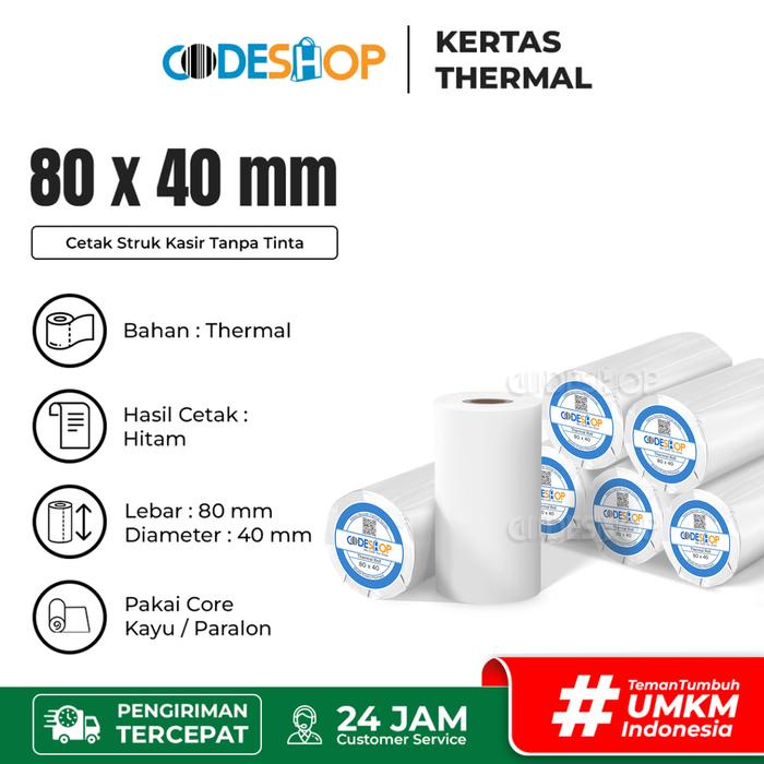 Slop Kertas Thermal Codeshop 80 x 40 / 80x40 mm / 80x40mm / 8x4 cm