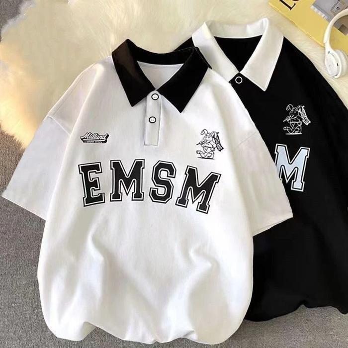 kaos kerah oversize " emsm " polo shirt jumbo ( s - 6xl ) kaos kerah kombinasi xxxxxxl