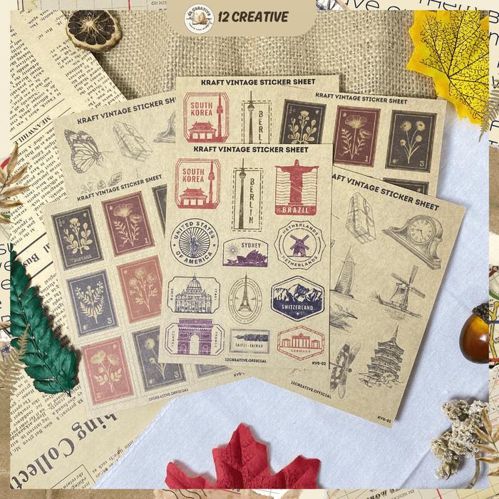 [12 Creative] Sticker Kraft Vintage Retro Aesthetic Coklat Dekorasi Diary Planner Bujo Scrapbook