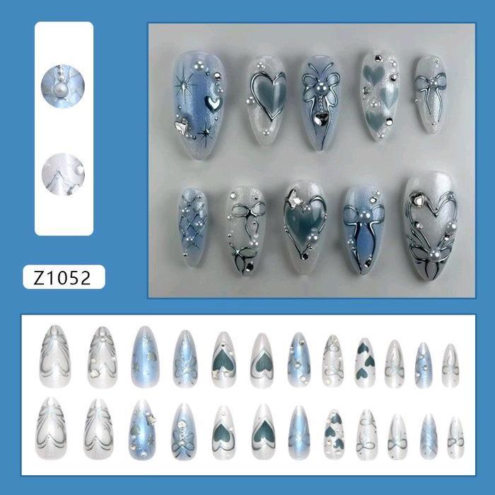 Z1052 - Termurah Kuku Cantik 24Pcs Set Kuku Palsu Fake Nails Box Free Lem Cair / Jelly Tahan Air