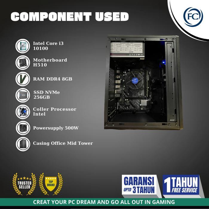 PC Office Admin Kasir I3 10100 8GB DDR4 Full set - Siap Pakai Include Monitor & Aksesoris