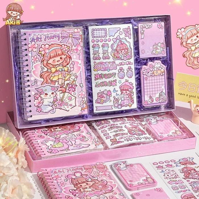 Buku Journal Diary Set Kit Diary Book Notebook Buku Catatan Harian Lucu Korea Scrapbook Gift Set