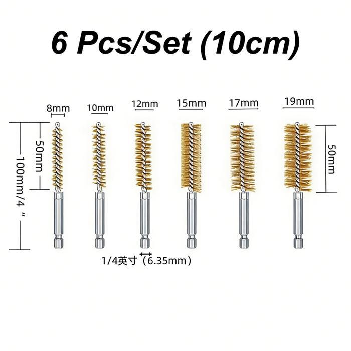 6PCS Set Sikat Pipa Kawat Kuningan 8-19mm Hex Shank Untuk Pembersihan Pipa Industri