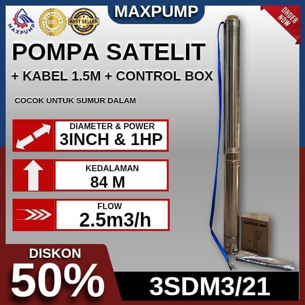 MAXPUMP Pompa Satelit Summersible Pump 3 inch 1 HP PK Pompa Satelit Full Tembaga - Non Kabel