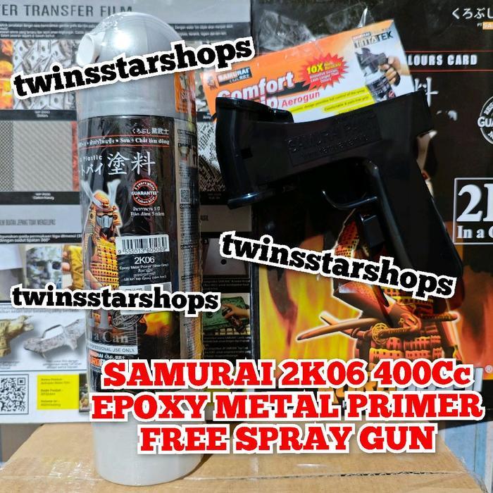 Pilok Pylox Cat Samurai 2K06 Epoxy Metal Primer Silver Grey Bonus Free Spray Gun Glossy Mengkilap