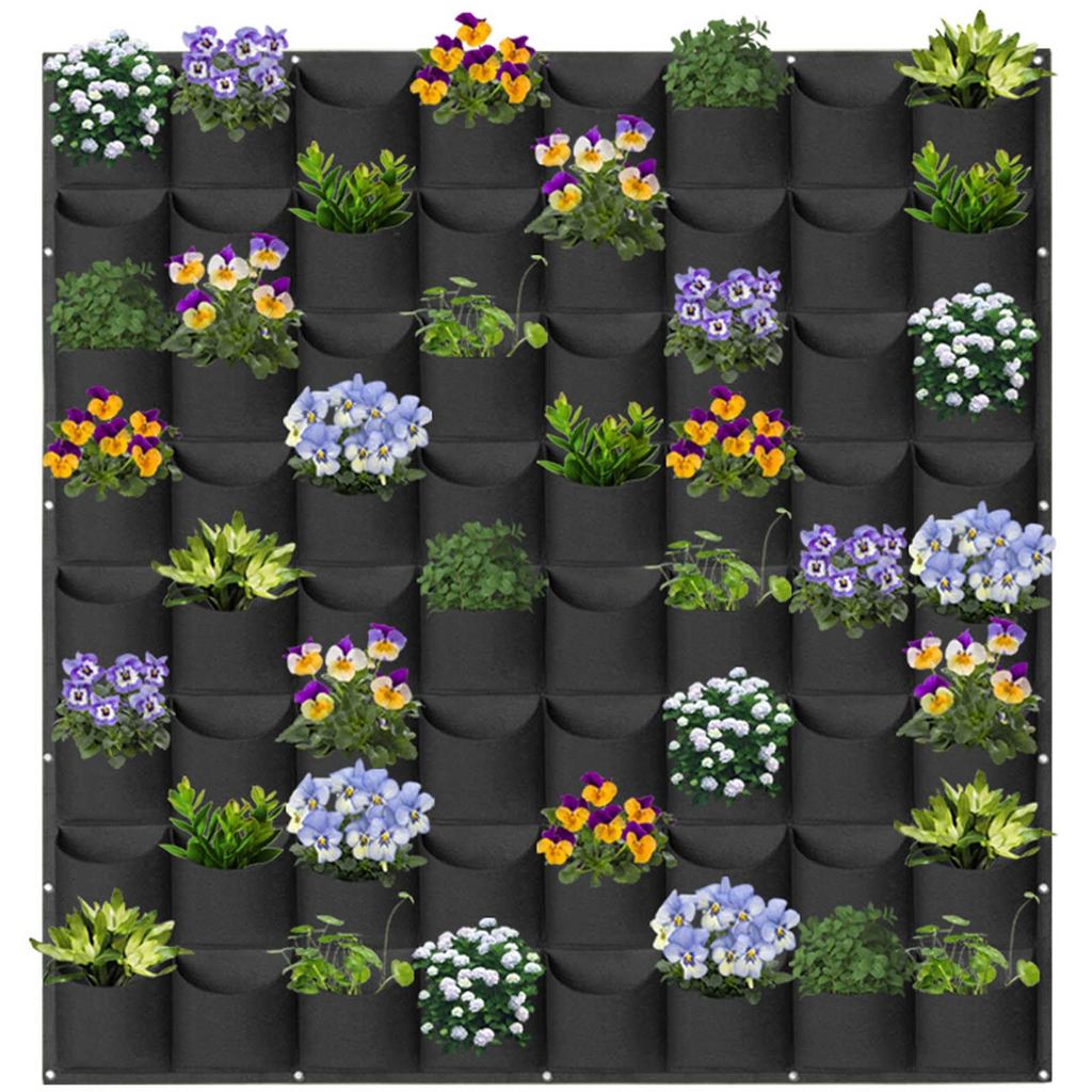 64 Pockets Hanging Planter Bags, Wall Mounted Planting Grow Bags For Garden Outdoor Indoor Gardening