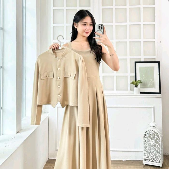 zen Mv Shop 8077 Gamis Blazer Set 2 Pcs Katun crepe Fashion Muslim
