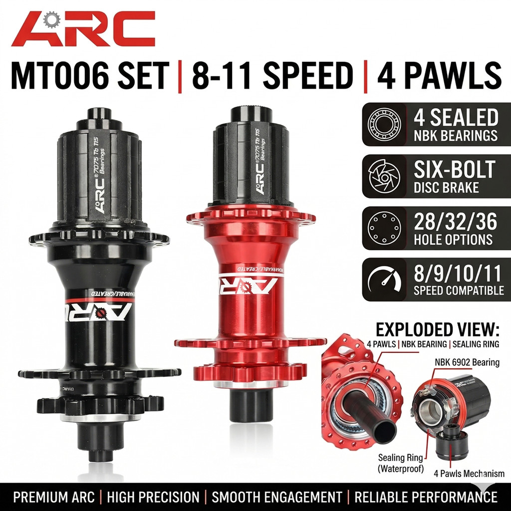 ARC MT006 MTB Bike Hub 4 Sealed NBK Bearings 28/32/36H 6-Bolt Disc Brake F R Hub Set 8/9/10/11 Speed
