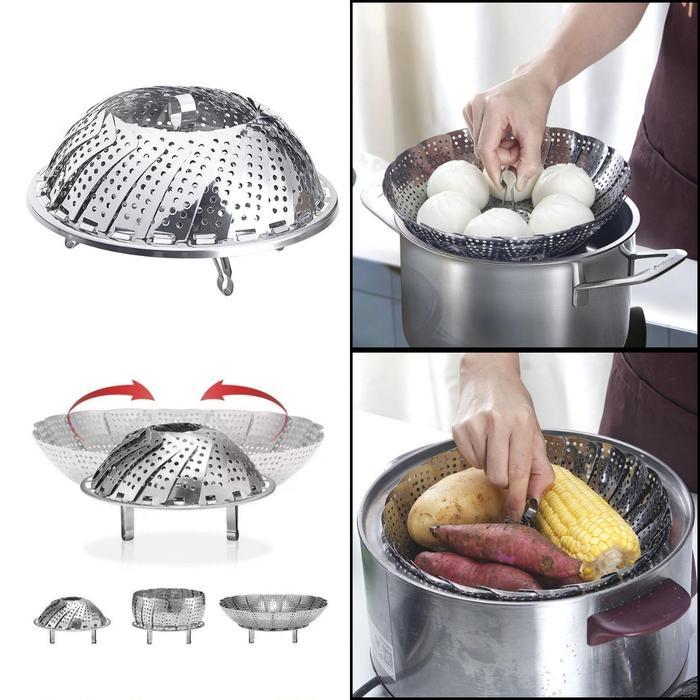 [HH] Alat Kukus Panci Dimsum Lipat Besar Anti Karat Tatakan Kukus Panci Stainless Steamer
