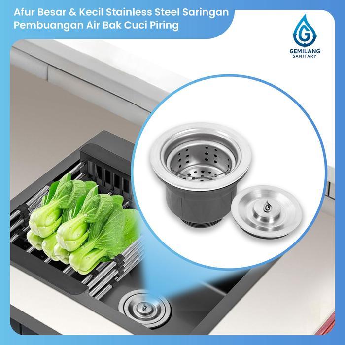 Afur Kecil & Besar/Saringan Pembuangan Air Bak Cuci Piring/Wastafel Stainless