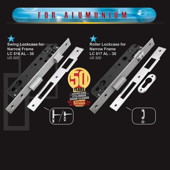 SOLID Bodi Kunci Pintu Swing - Pelor Aluminium LC 516 - 517 Ecer / Set